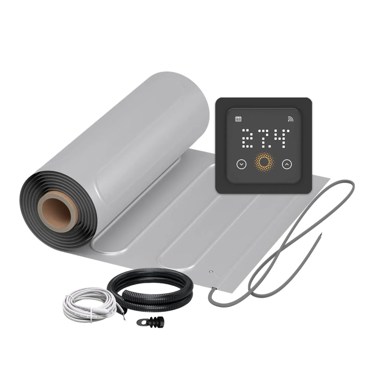 WARMON Fußbodenheizung Elektrisch ALU 150 W/m² inkl. TS 500 WiFi Thermostat Schwarz 2,5 m²
