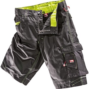 Bullstar Arbeitsshort Ultra, schwarz-lime, Gr. 48. Moderne Arbeitshose mit vielen Taschen.