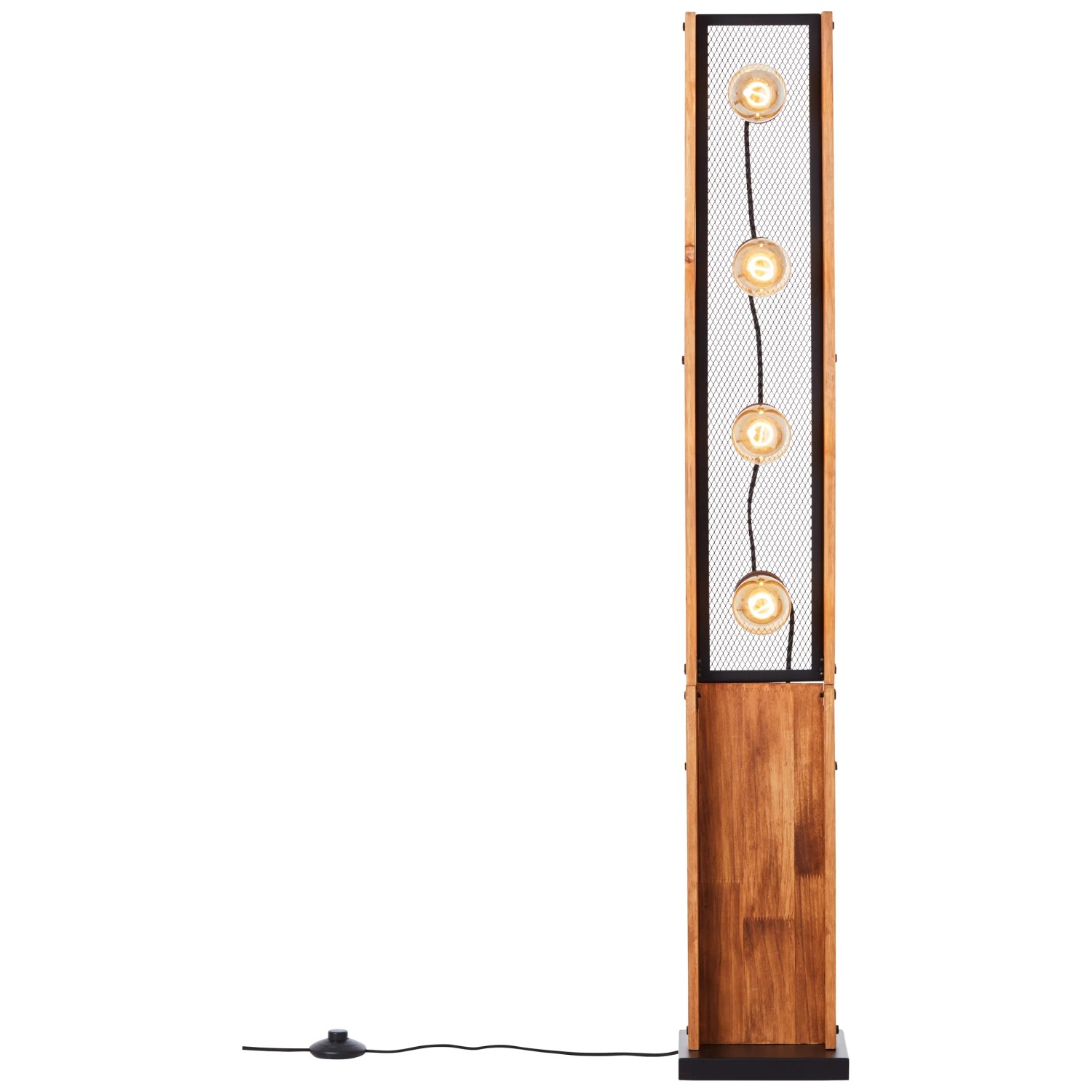 Schwarze Brilliant Standleuchte Calandra, 125 cm hoch, mit Holzfuß und vier Leuchten.