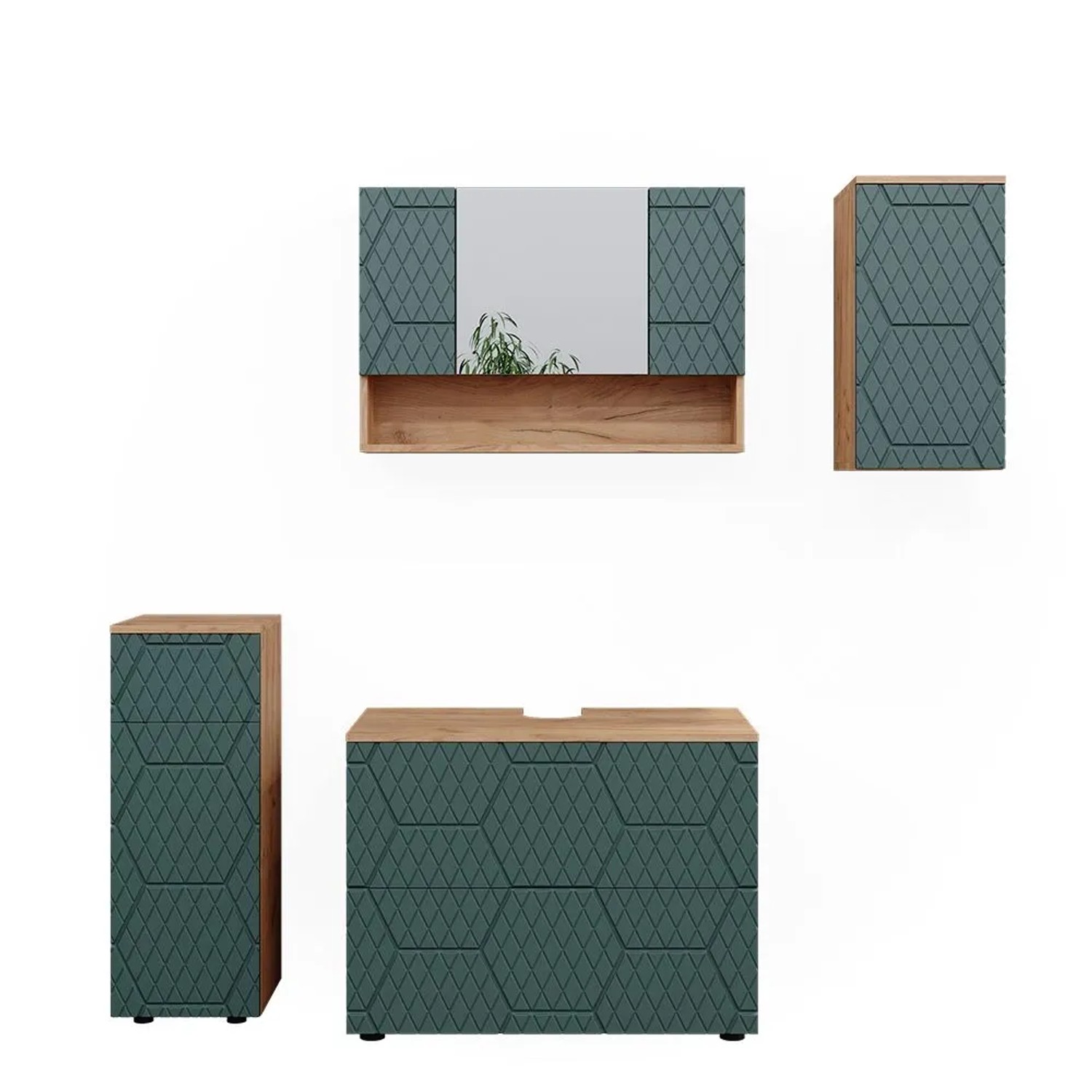 Vicco Badmöbel-Set Irma Grün/Goldkraft Eiche 80 x 59 4-teilig