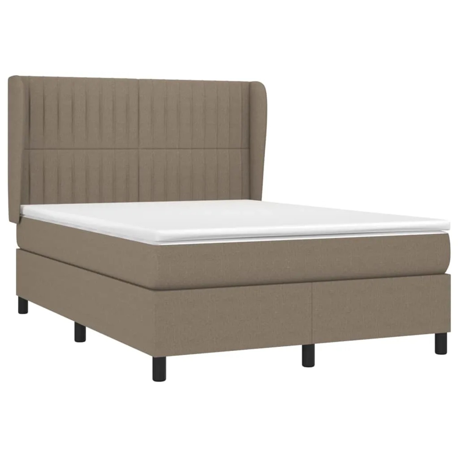 Boxspringbett Taupe (140x190 cm) mit Matratze und Kopfteil, Stoffbezug.