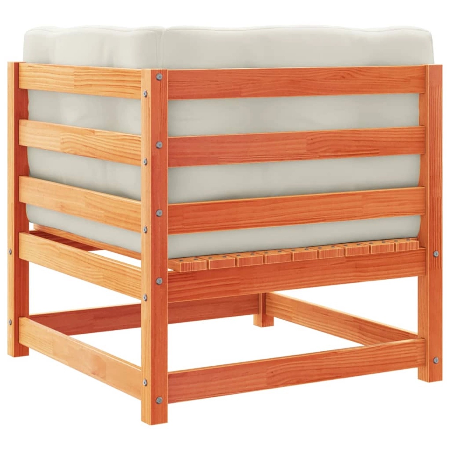 vidaXL Gartenmöbel: Hocker aus Kiefernholz, wachsbraun, mit creme Kissen. Teil der Sofagarnitur.