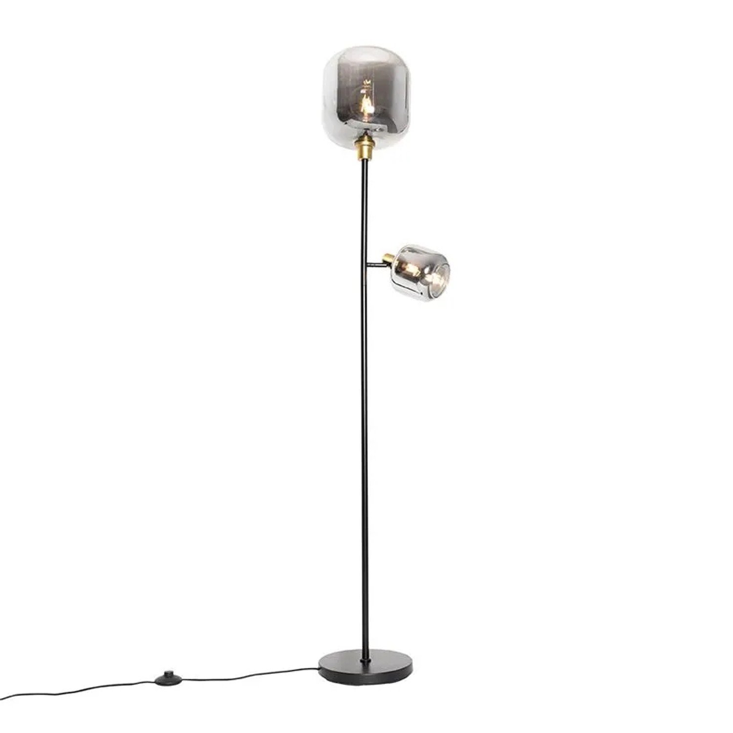 QAZQA Stehlampe Schwarz mit Gold mit Rauchglas 2 Lichter Zuzanna_9