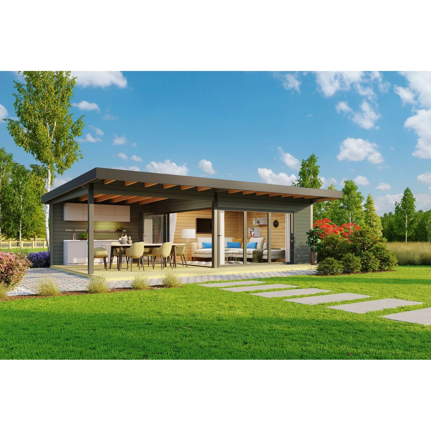 Lasita Gartenhaus Domeo 10 Grau-Grün 450 cm x 450 cm