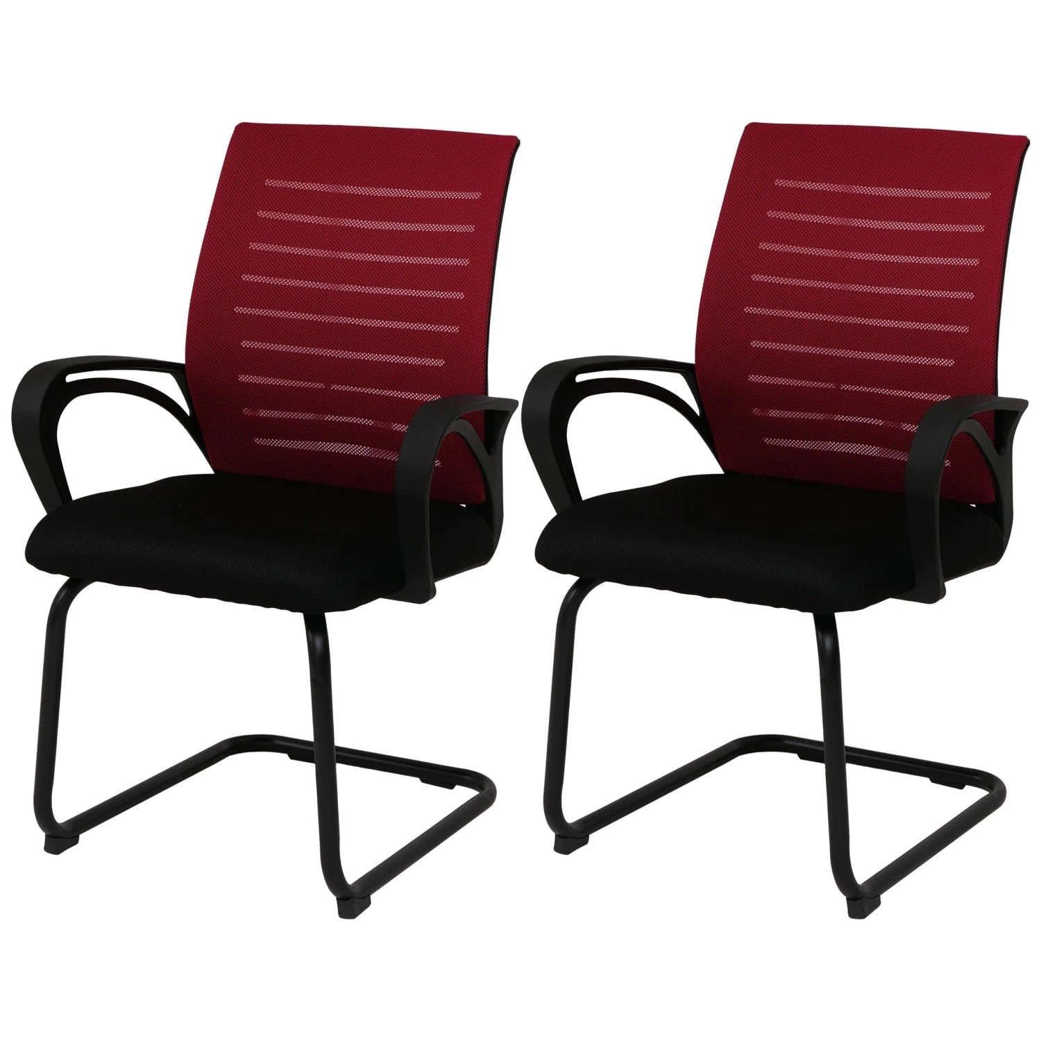 MCW 2er-Set Esszimmerstuhl K51 Stoff/Textil Rot Gestell Schwarz