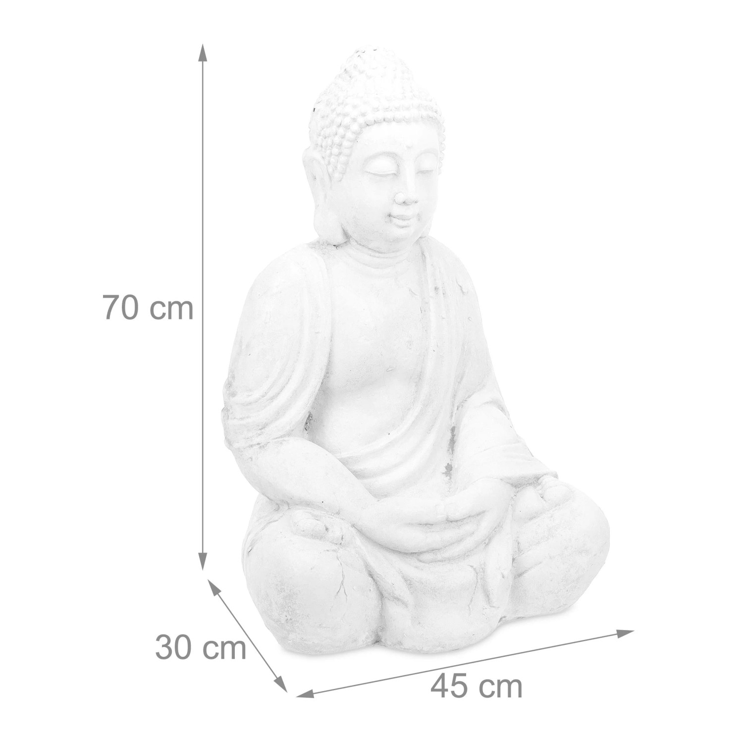Weiße Buddha Figur (70cm) aus Polyresin, wetterfest und frostsicher für Garten & Innenbereich.