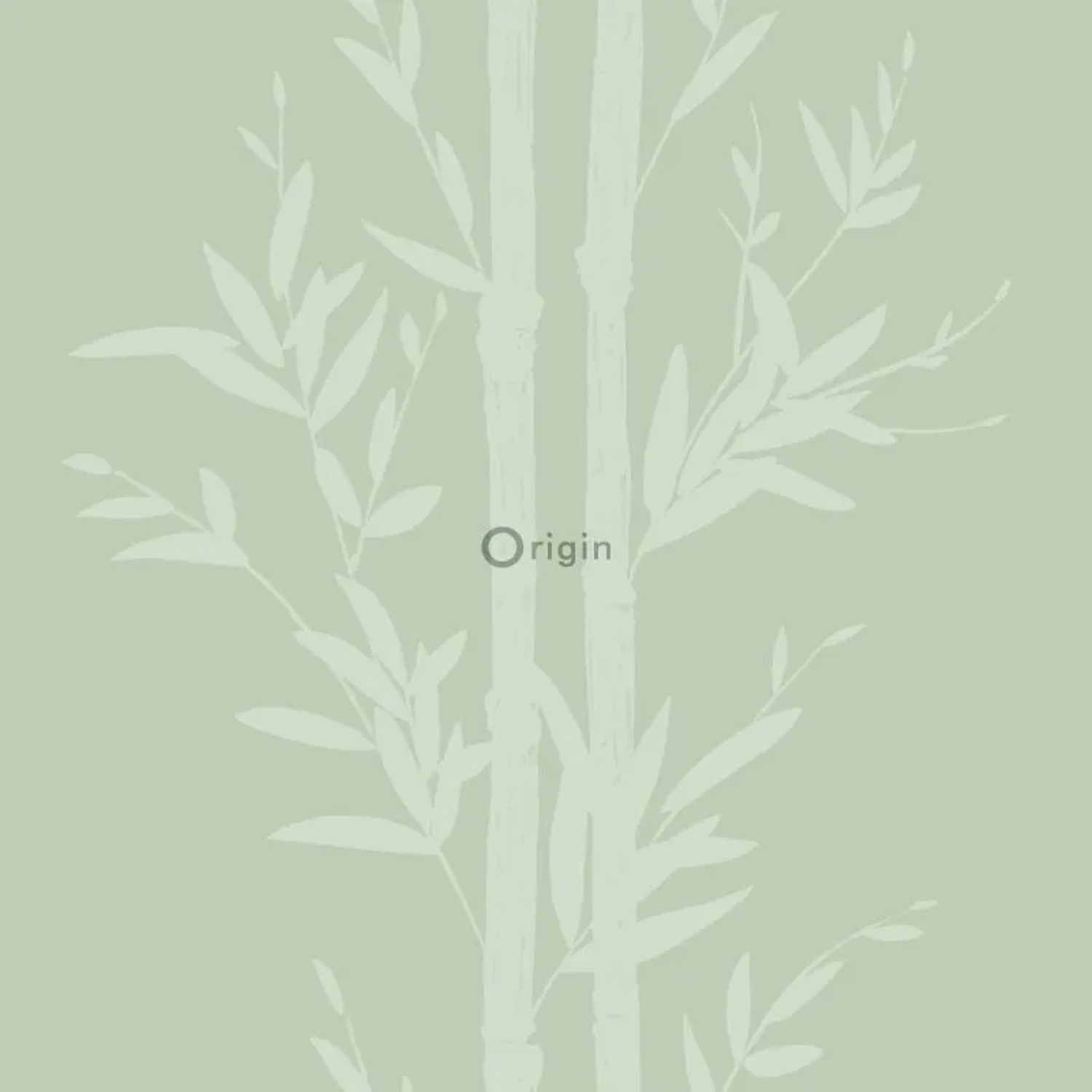 Olivgrüne Vliestapete mit Bambusmuster von Origin Wallcoverings.