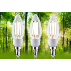 Drei Paulmann E14 LED Leuchtmittel in Kerzenform, 2,5 W, warmweißes Licht.