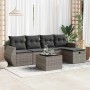 Graue 6-tlg. vidaXL Garten-Sofagarnitur aus Rattan mit Kissen und Tisch für Terrasse oder Garten.