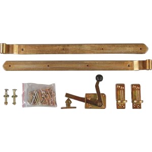 T&J Einzeltor-Beschlag, gelb verzinkt, mit Schrauben, Riegel und Scharnieren für Torbau.