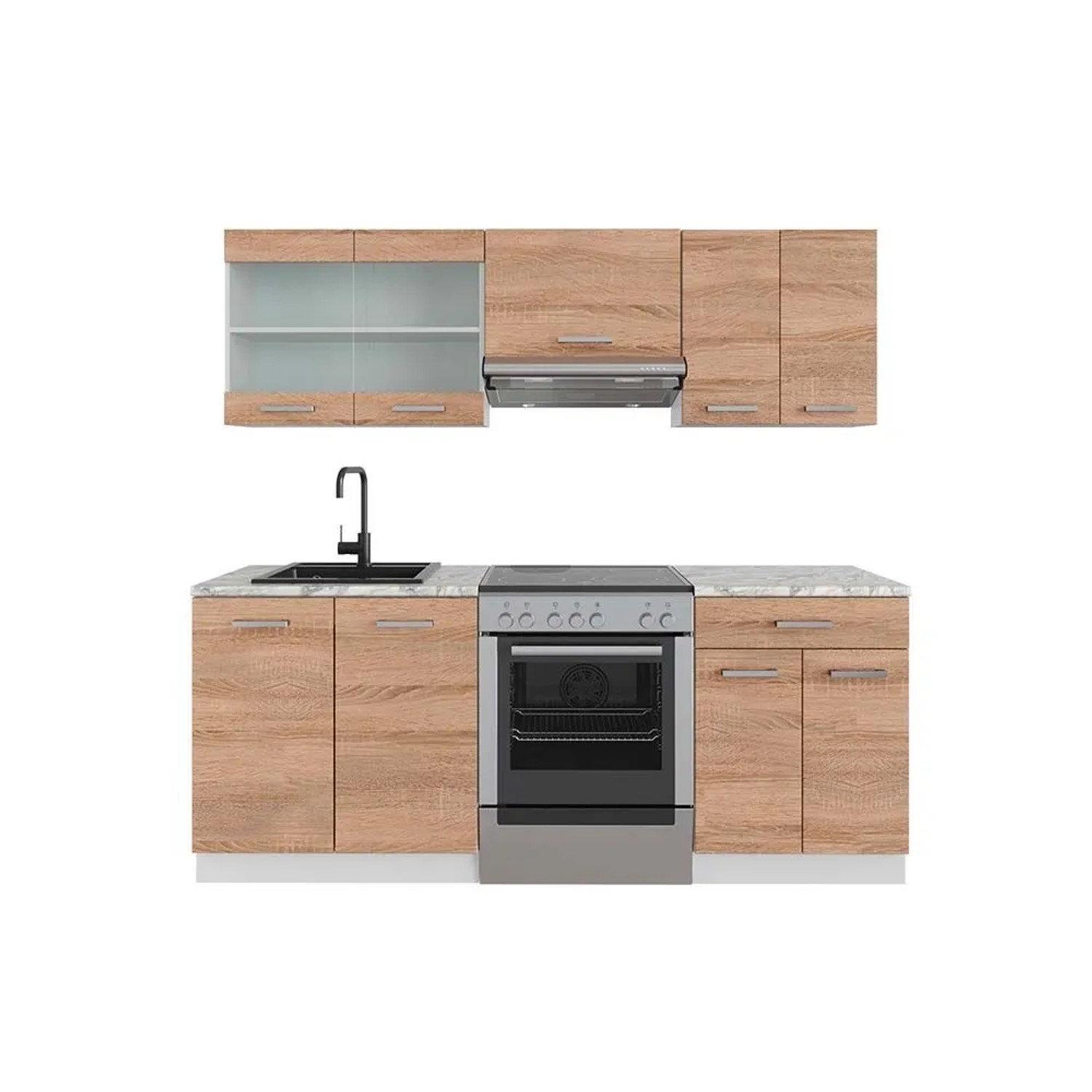 Vicco R-Line Küchenzeile Sonoma Weiß 200 cm ohne Arbeitsplatte ohne E-Geräte