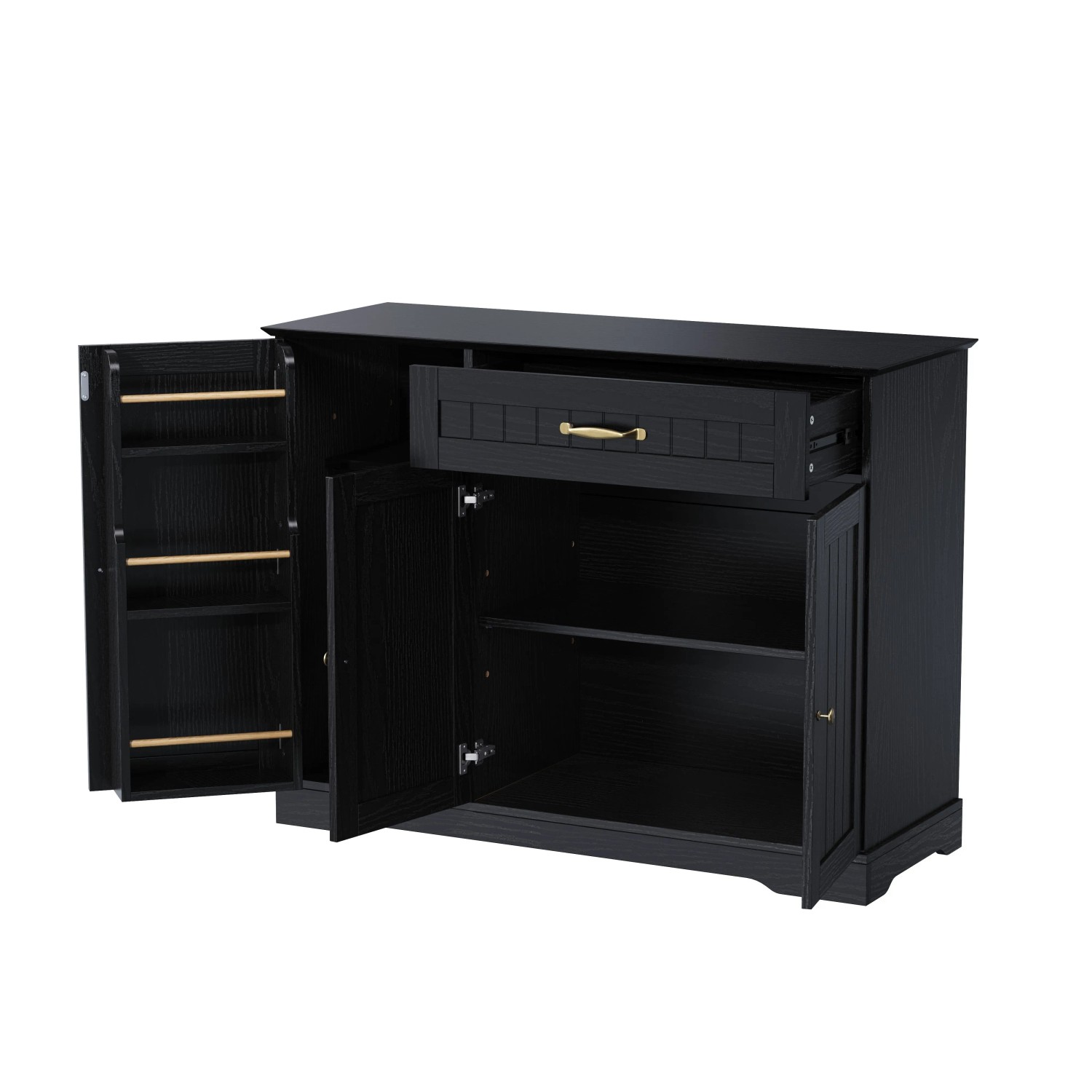 okwish Sideboard mit 3Türen Schublade Wohnzimmer Diele 107x83x40cm Schwarz
