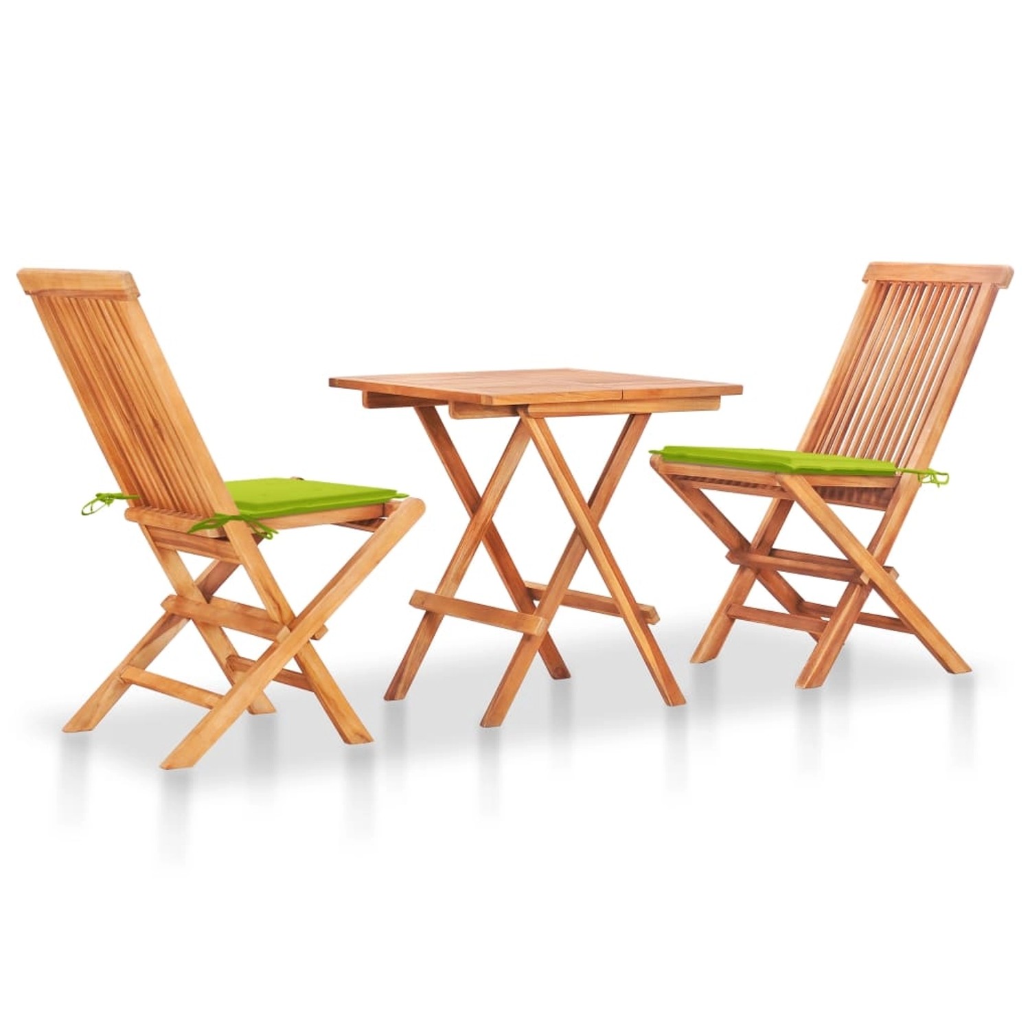 vidaXL 3-Tlg Bistroset mit Hellgrünen Kissen Massivholz Teak 3063236