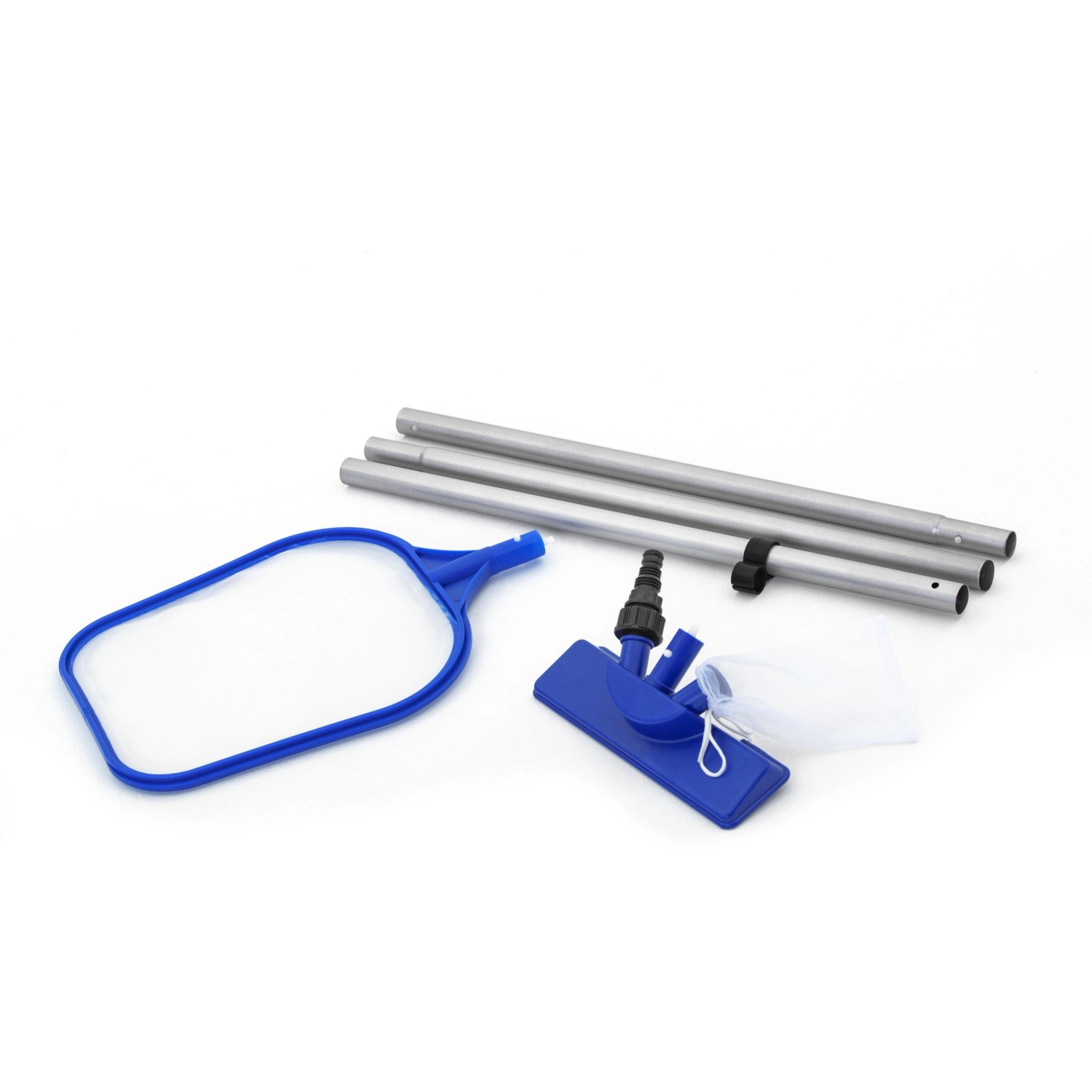 Bestway Reinigungsset für Pools: Kescher, Sauger und Stiel für die Poolreinigung.