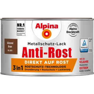 Dose Alpina Metallschutzlack Anti-Rost, braun glänzend, 300ml. 3in1: Grundierung, Rostschutz, Lackierung.