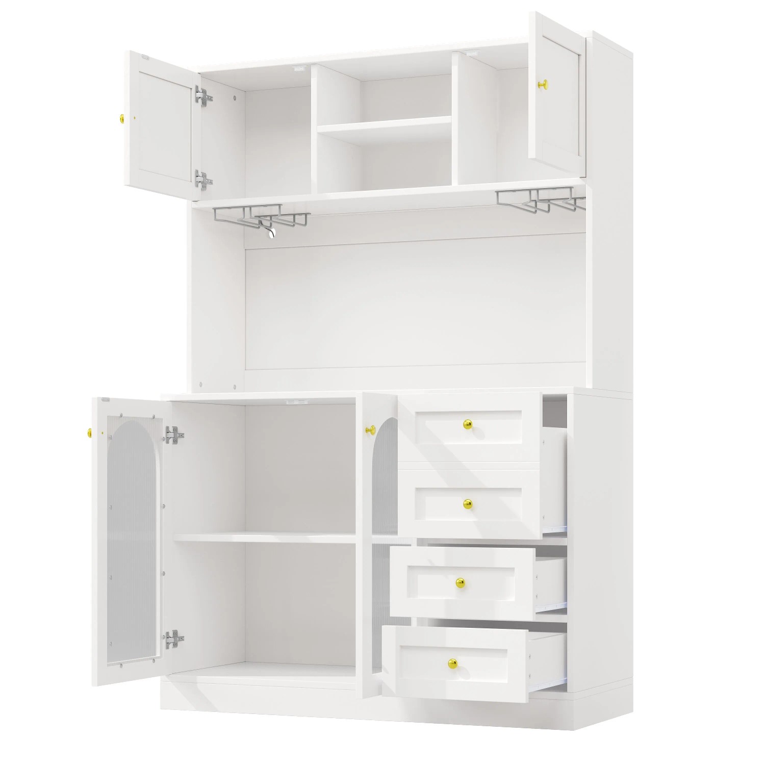 okwish Buffetschrank mit LED Lichtleiste Getränkehalter Türen Küche 120x40x188cm Weiß