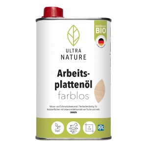 Ultra Nature BIO Arbeitsplattenöl, farblos, 0,5 l Dose. Holzöl für Arbeitsplatten und Möbel.