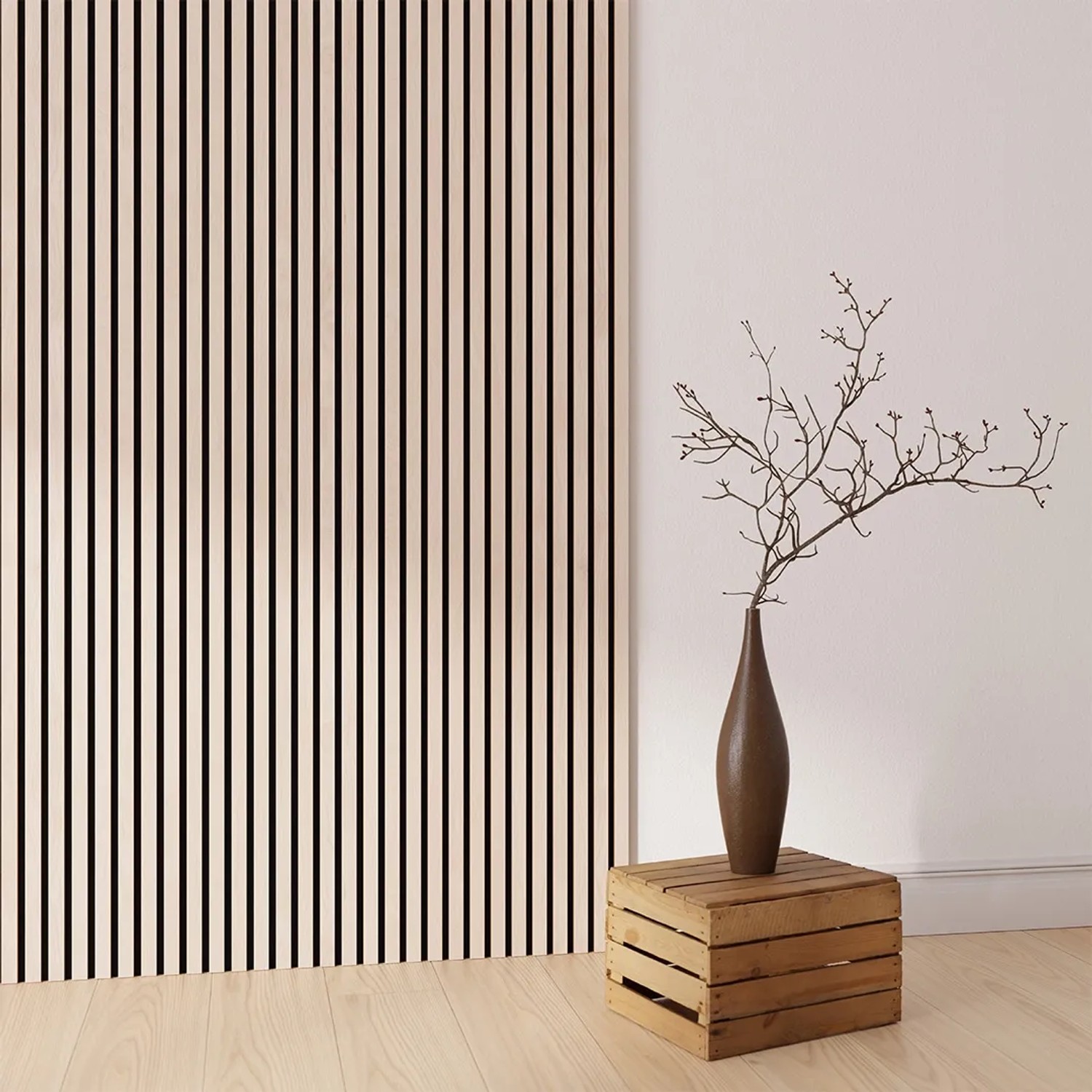 Akustikpaneel Eiche/Schwarz, 60x270cm, zur Wand- und Deckenverkleidung für verbesserte Raumakustik.