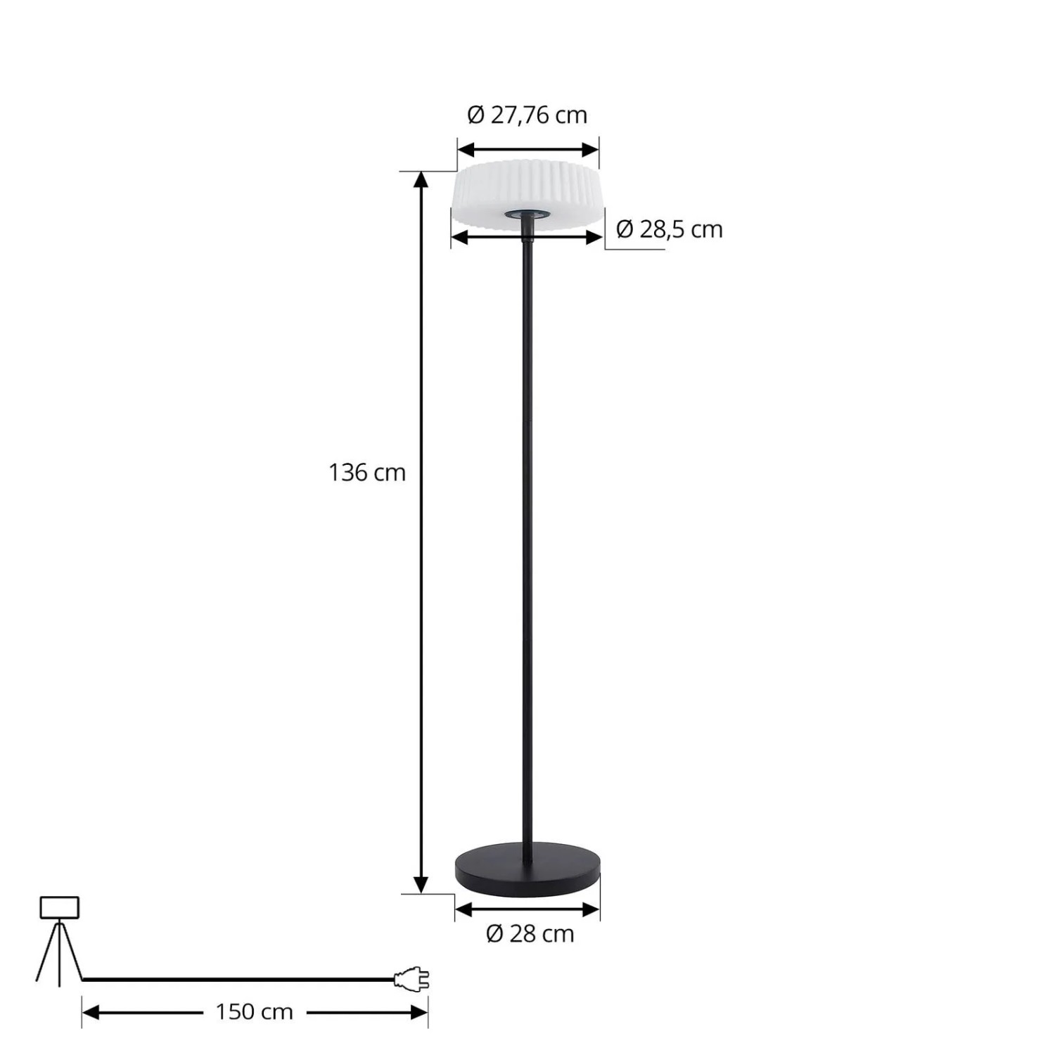 Schwarze Lindby LED Solarleuchte Samine für Außen, dimmbar und spritzwassergeschützt.
