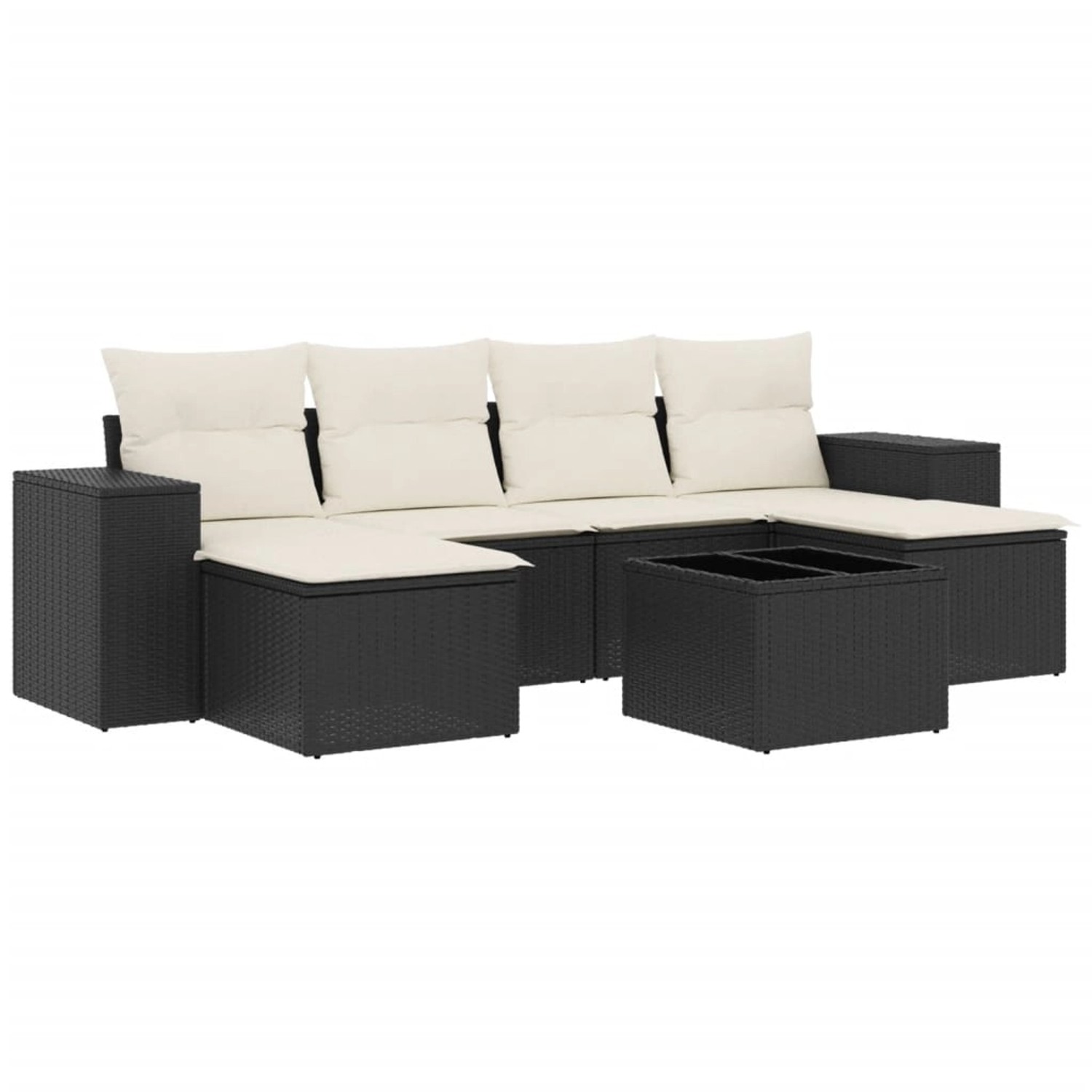 vidaXL 7-Tlg Garten-Sofagarnitur mit Kissen Schwarz Poly Rattan 3222925 günstig online kaufen