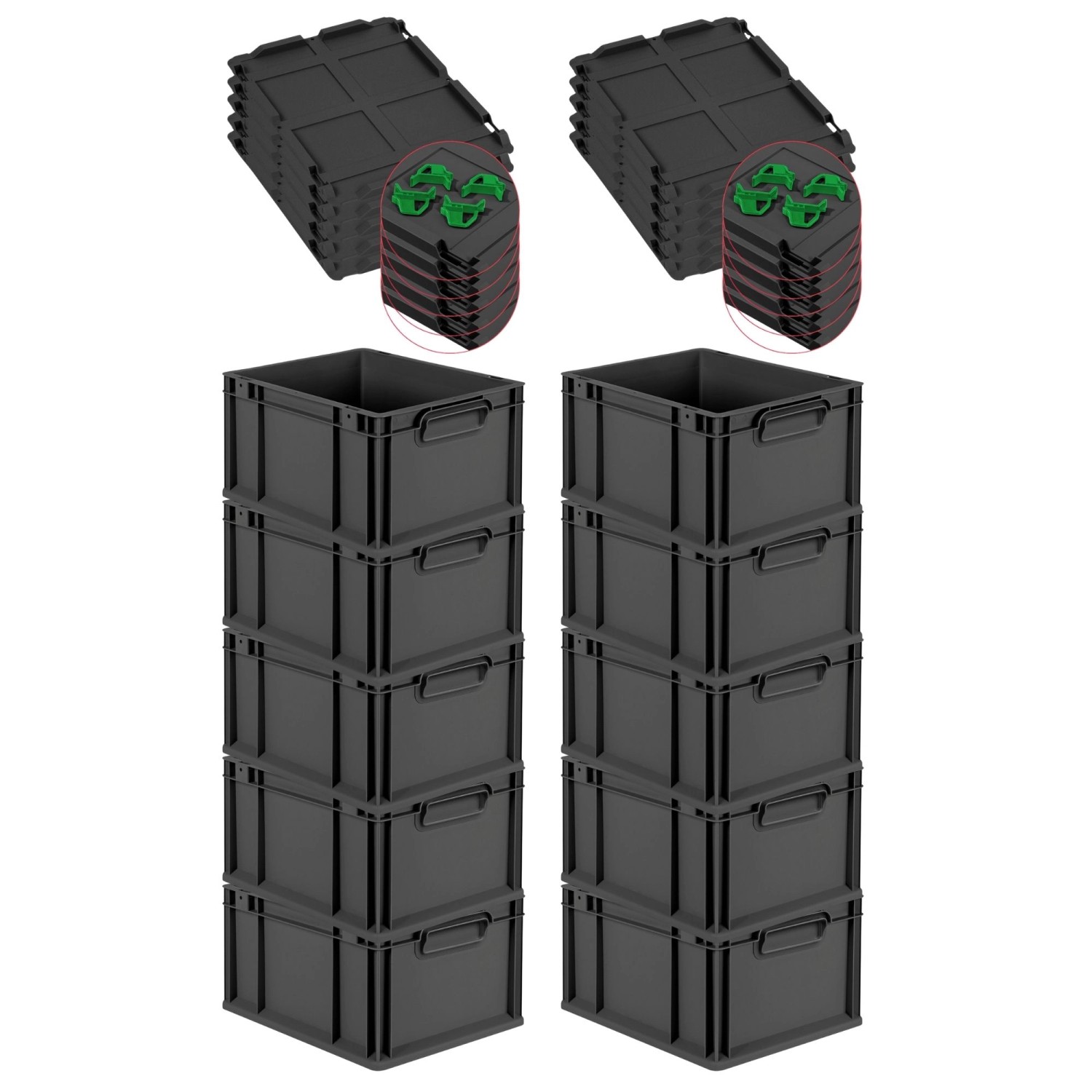 PROREGAL SparSet 10x Eurobox Nextgen Grip Mit Auflagedeckel Und Grünen Vers günstig online kaufen