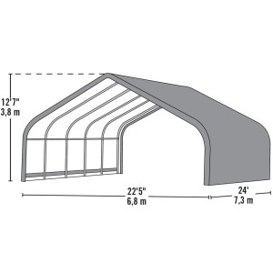 Skizze ShelterLogic Run-In-Shed Weidezelt, Maße 680x730cm, Stahlrahmen, graue Plane.