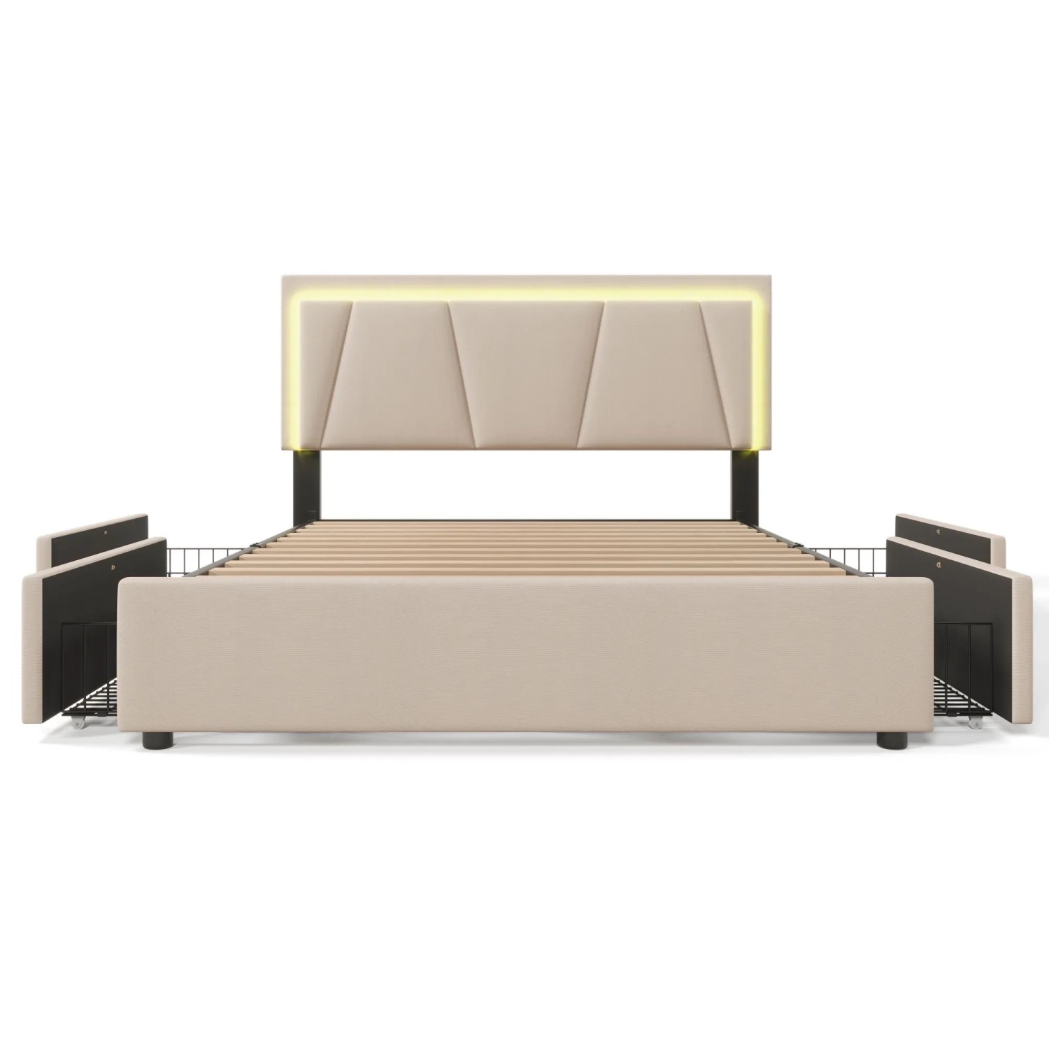 okwish Polsterbett 140x200cm mit Höhenverstellbarem Kopfteil Kinderzimmer Beige ohne Matratze