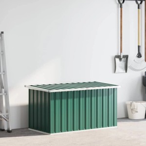 Grüne Furnicato Gartenbox 129x67x65cm aus verzinktem Stahl zur Aufbewahrung im Garten.