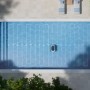 Ecovacs Poolroboter Ultramarine P1 bei der Poolreinigung, Draufsicht mit Reinigungsbahnen.