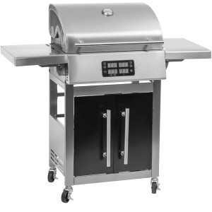 Landmann Elektrogrill 3200 W aus Edelstahl mit digitalem Display und Unterschrank.