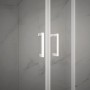 Detailaufnahme: Weiße Aurlane Glasdusche Factory Runddusche mit Griffen.