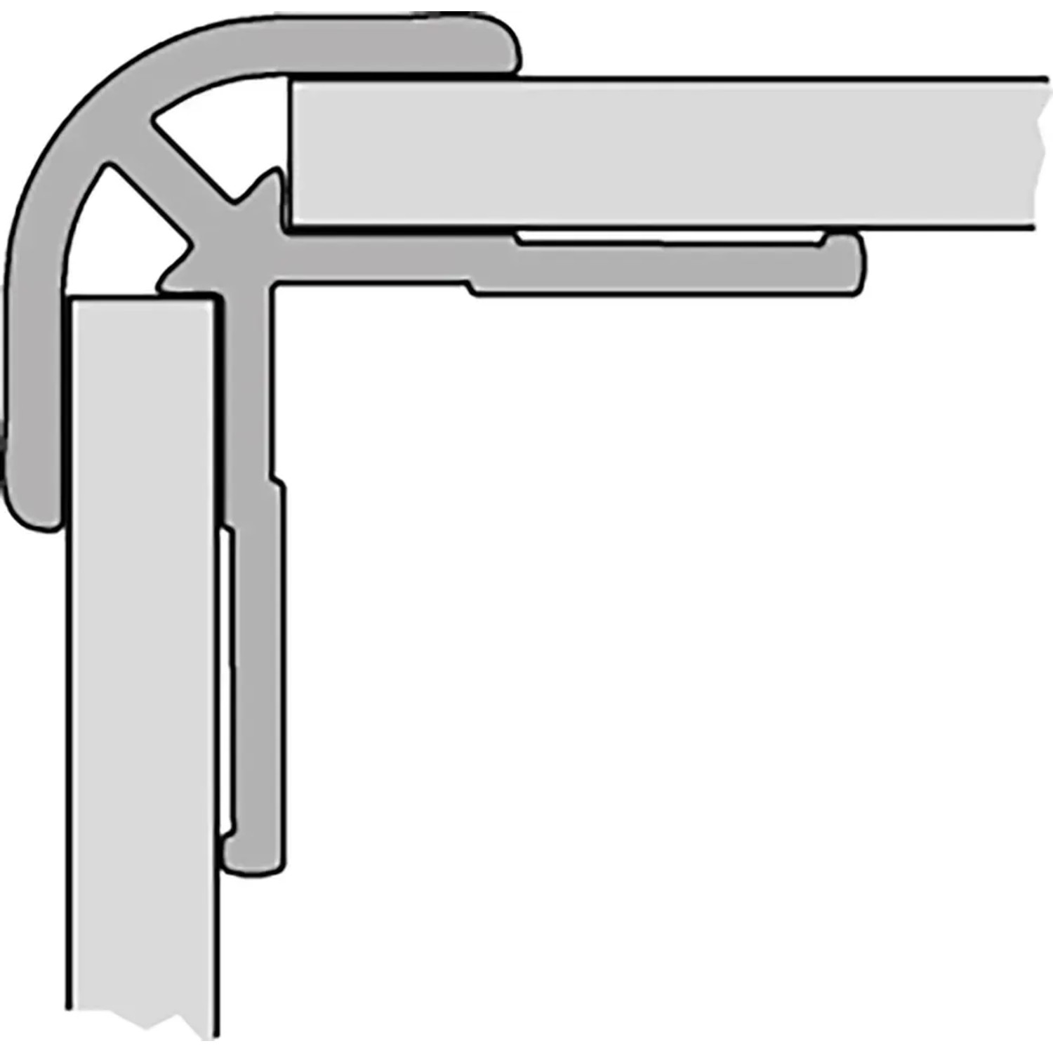 Detailaufnahme der Eckverbindung einer grauen Hüppe EasyStyle Wandverkleidung.