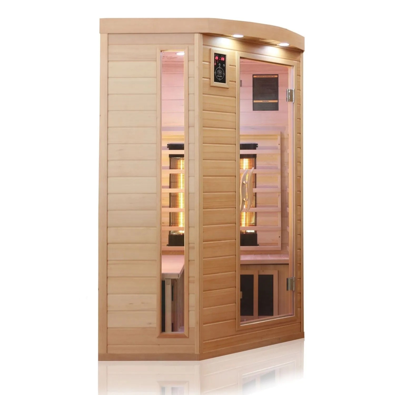 Dewello Infrarotkabine Lakefield 3 für 2 Personen aus Hemlock-Holz mit Glasfront.