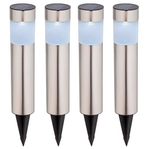 4er-Set LED-Solarspieße Lavello aus Edelstahl für die Wegeleuchtung im Garten.