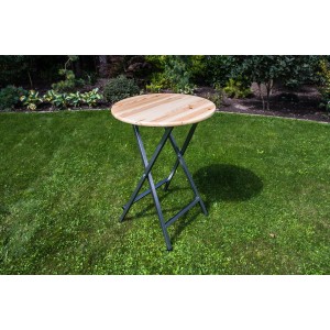 Runder Klapptisch Ø78 cm für Garten/Balkon mit Metallgestell und Naturholz-Tischplatte.