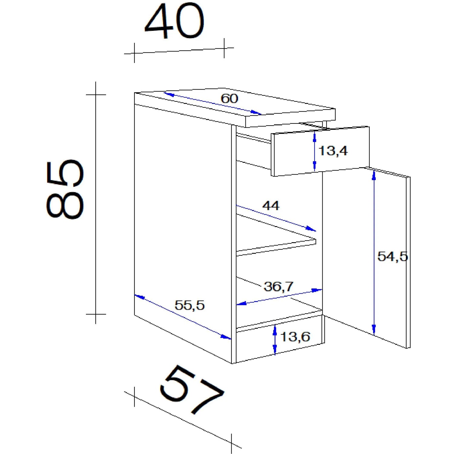 Küchenunterschrank Tiefe 50 Cm Küchenschrank ALINA 40 Cm Breite – Schubladenschrank In Sonoma Eiche, Modern, Zum Einbau Einbau Kueche