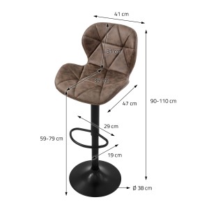 ML-Design Barhocker 2er Set, braunes Kunstleder, mit Rückenlehne und Fußstütze.