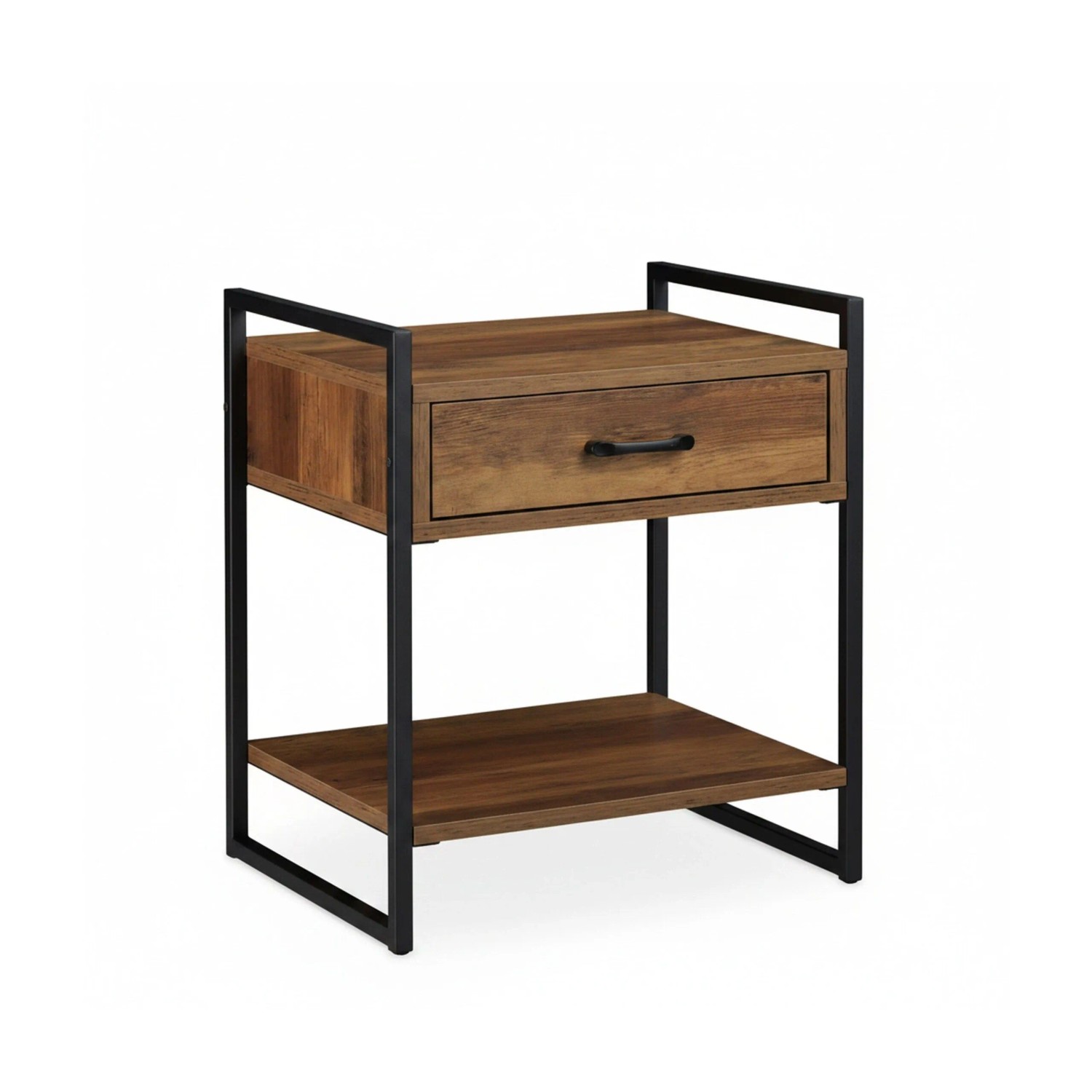 Relaxdays Nachttisch Spanplatte Stahl Braun Schwarz mit Schublade 50 cm x 43 cm x 37 cm 8,2 kg