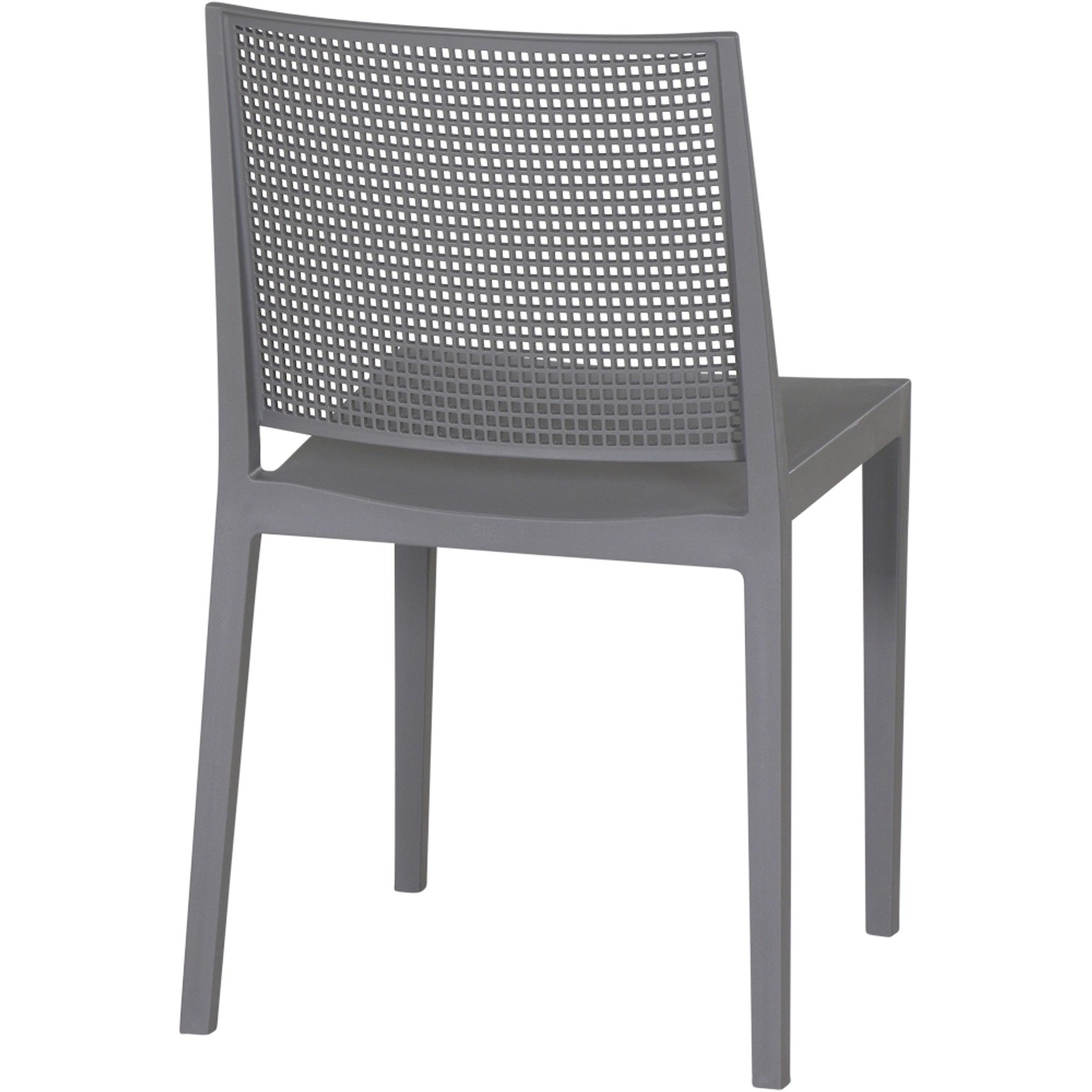 Grauer Siena Garden Stapelstuhl Square, 56x46x80 cm, mit Rückenlehne im Gitterdesign.