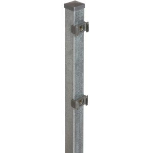Verzinkter Vierkant-Zaunpfosten, 4x4x100 cm, mit Klemmplättchen für Zaunbau & Sichtschutz.
