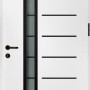 Weiße Splendoor Sicherheits-Haustür Berlin Prime RC2 mit Glaseinsatz und horizontalen Linien.