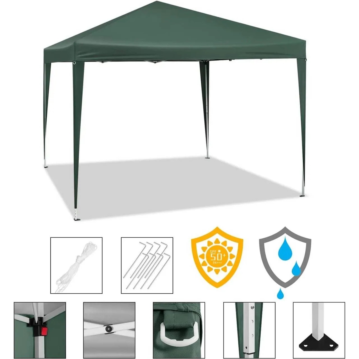 Grüner WOLTU Pop-Up Pavillon 3x3m mit wasserdichtem Dach und UV-Schutz. Inkl. Zubehör für Sonnenschutz.