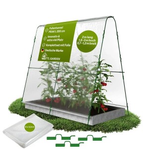 TTL GARDEN Folientunnel Set PEAK L mit transparenter PE Folie über Pflanzen im Hochbeet. 200x120x180 cm Gewächshaus.