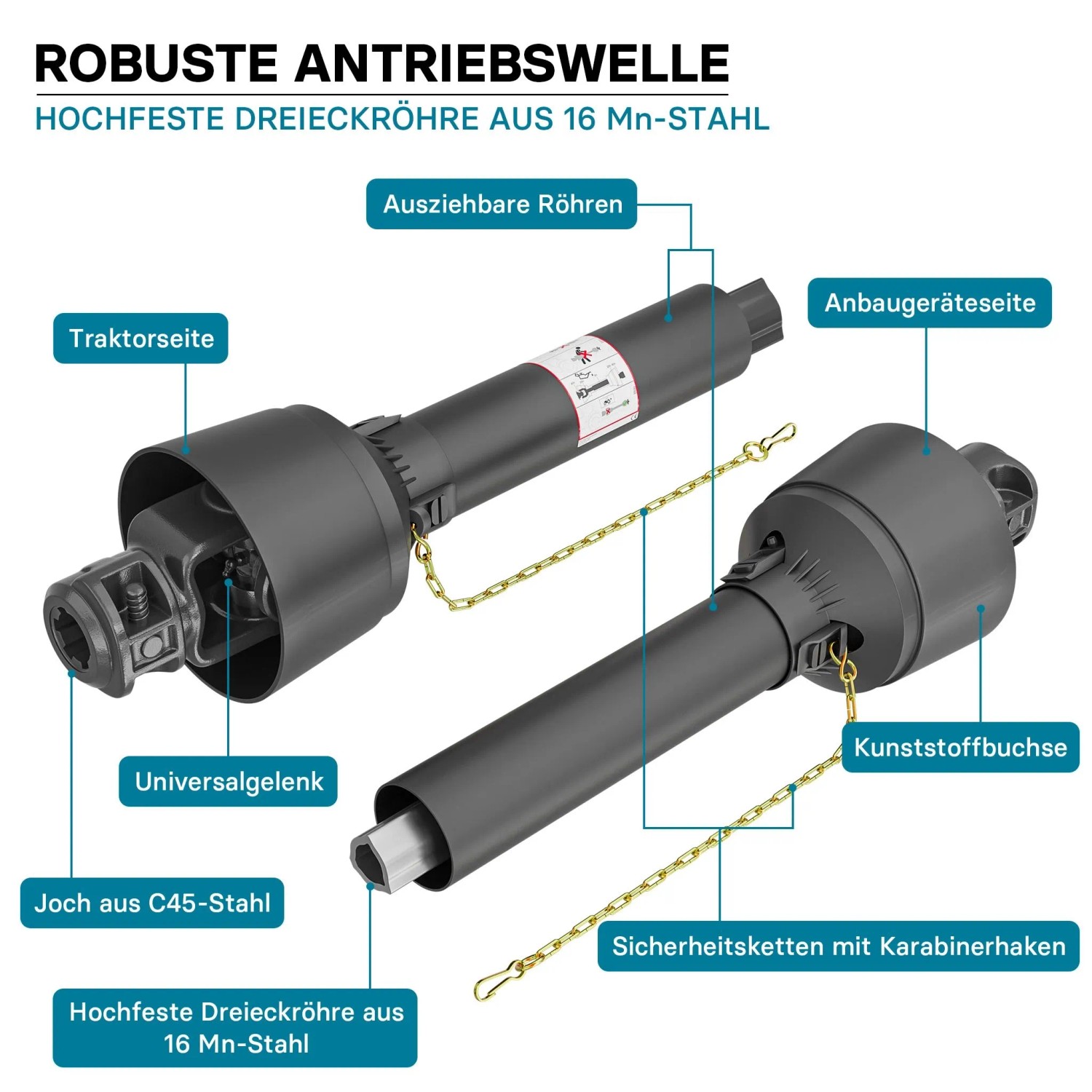 Wiltec Zapfwelle T1 Gelenkwelle 800-880Mm 210Nm 540U/Min Pto-Shaft 18Kw 1 3/8" 6 Zähne_3