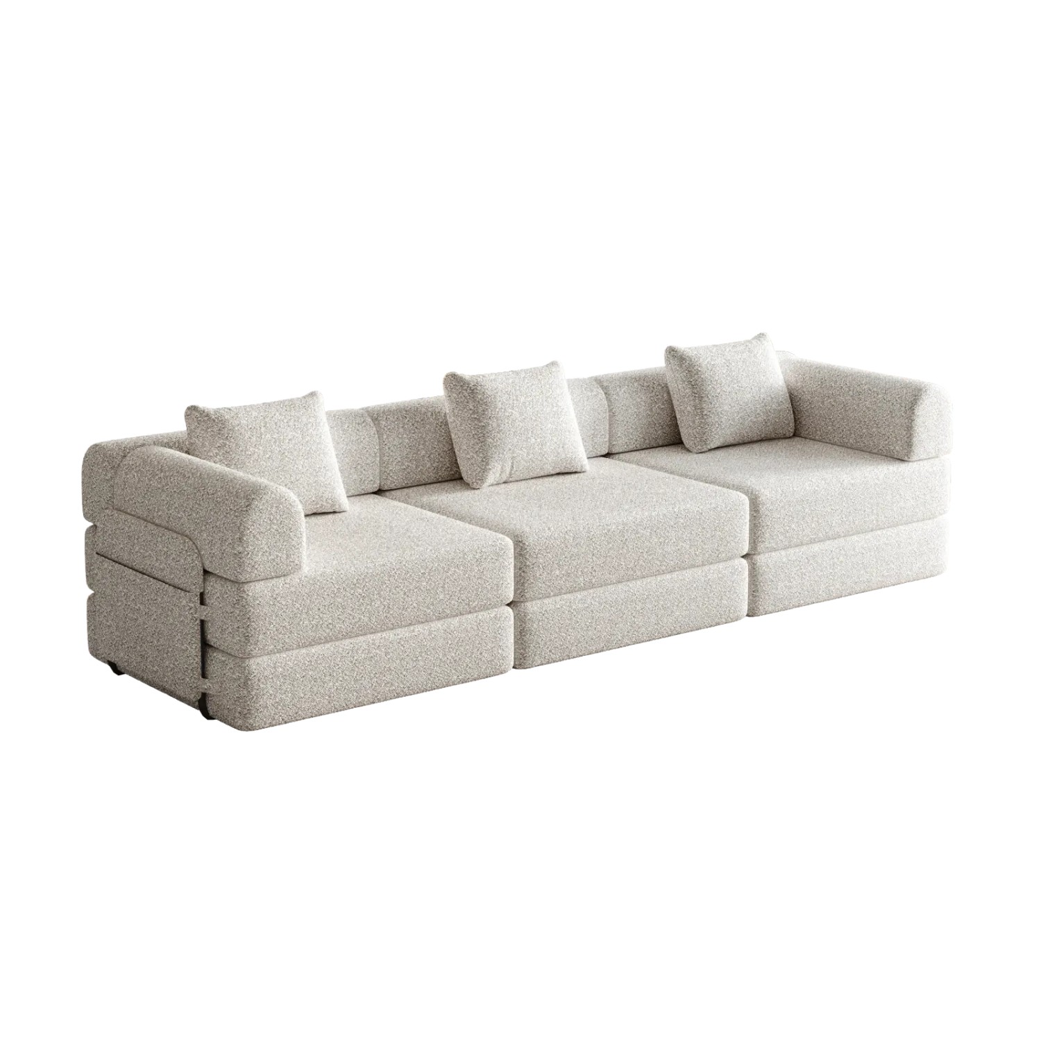 PXloue Sofa 3 Sitzer Schlafsofa 2 in 1 mit Bettfunktion Metallrahmen Armlehnen Stauraum Chenille Beige