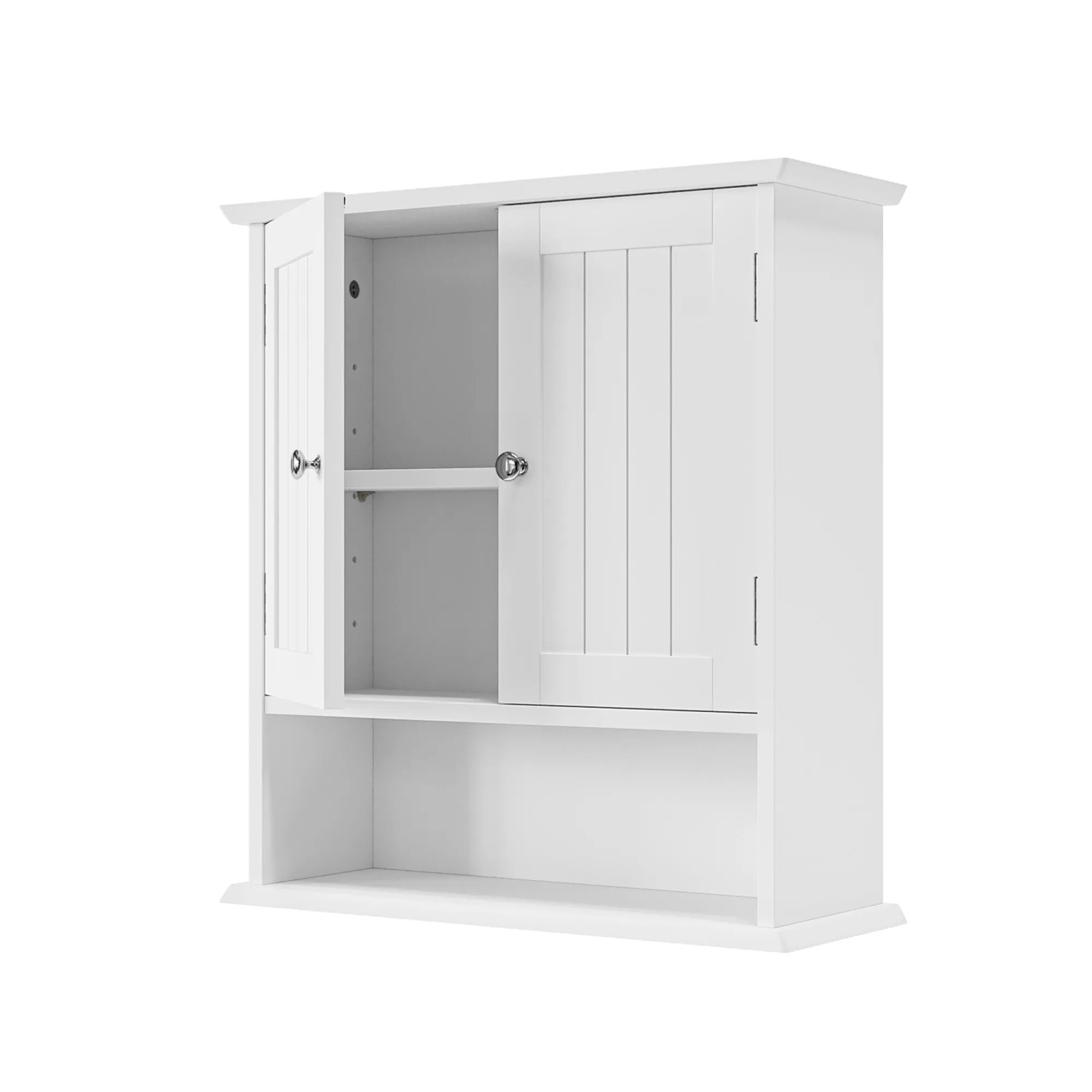 PXloue Wandmontierter Badezimmerschrank Weiß Doppeltür mit  Einlegeböden MDF 50x19x60cm
