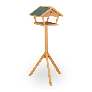 Relaxdays Vogelfutterhaus mit Ständer Tannenholz Stein Natur Grün 137 cm x 66 cm x 59 cm 4,2 kg