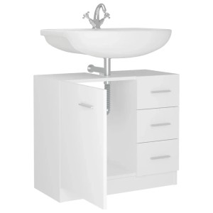 Weißer vidaXL Waschbeckenunterschrank (63x30x54 cm) mit offenem Fach und drei Schubladen.