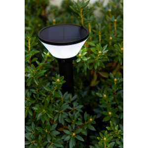 Schwarze Lutec LED Solar-Wegeleuchte Karlo (45 cm) im Garten.