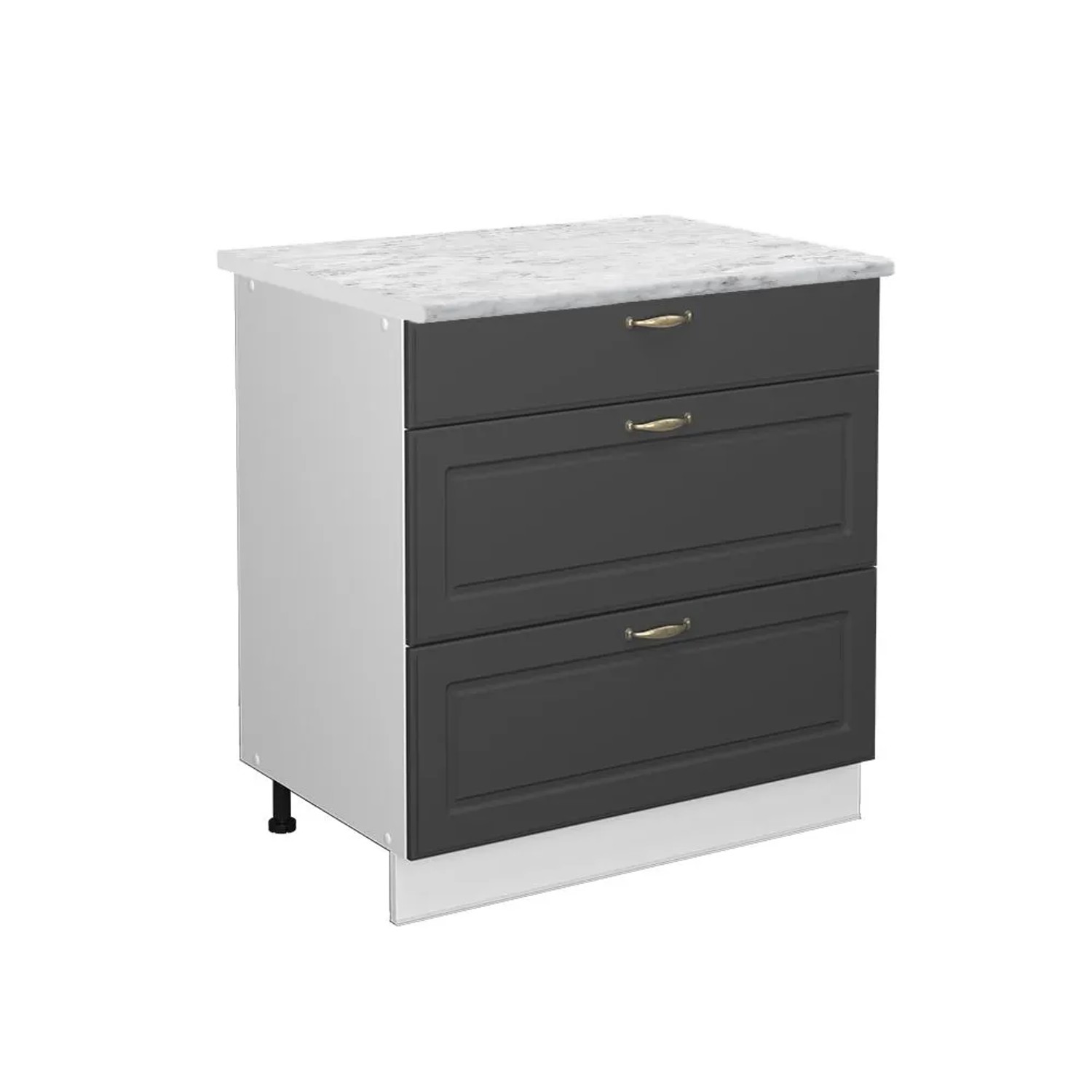 Vicco Küchenunterschrank Fame-Line Anthrazit-Gold Weiß 80 cm mit 3 Schubladen AP Marmor